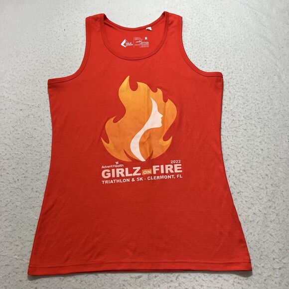 Leslie Jordan Women's Medium 2022 Girlz on Fire Athletic Tank Top Triathalon 5K - Picture 1 of 9